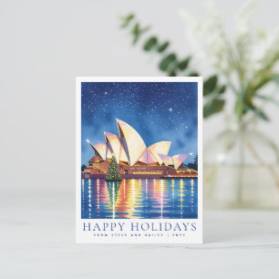 Cartão Postal Natal em Aquarela Personalizado Austrália Sydney