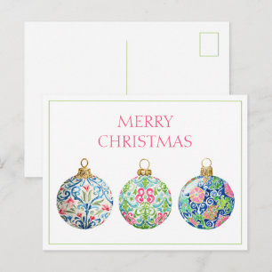 Cartão Postal Natal em Chinoiserie Rosa Verde e Azul Marinho