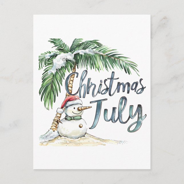 Cartão Postal Natal em julho Beach Snowman & Palm Tree (Frente)