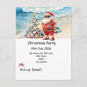 Cartão Postal Natal em julho com PAPAI NOEL na praia 