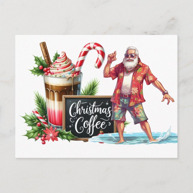 Cartão Postal Natal em julho com PAPAI NOEL na praia  (Frente)