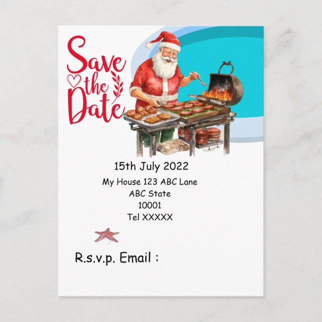 Cartão Postal Natal em julho com SANTA CLAUS Salve a data (Frente)