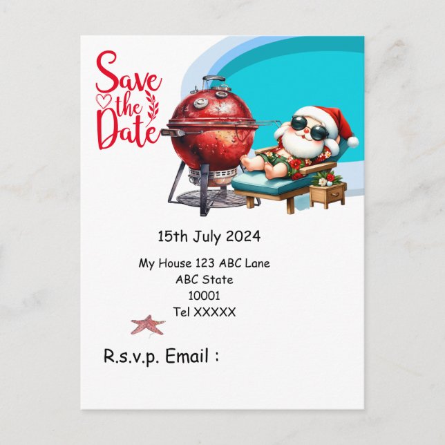 Cartão Postal Natal em julho com SANTA CLAUS Salve a data (Frente)