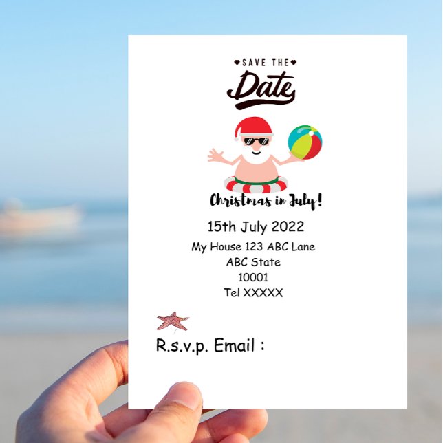 Cartão Postal Natal em julho com SANTA CLAUS Salve a data (Criador carregado)