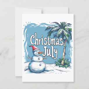 Cartão Postal Natal em julho Design de Snowman & Palm Tree