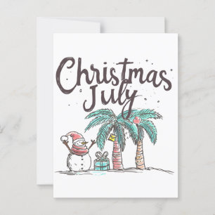 Cartão Postal Natal em julho Praia Snowman Palm Tree Summer