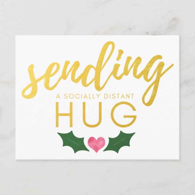 Cartão Postal Natal Enviando um Hug socialmente distante (Frente)