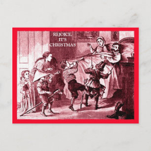 Cartão Postal Natal Familiar Divertido, Crianças Animadas Pais C