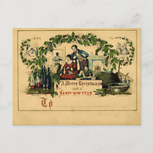 Cartão Postal Natal Familiar Vitoriano & Feliz Ano Novo