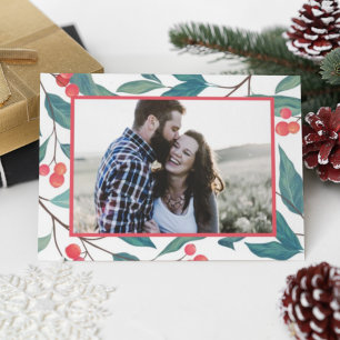 Cartão Postal NATAL FELIZ   Feliz Férias Aquarela Azevinho