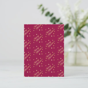 Cartão Postal Natal Feliz Tons Dourados Estrelas Borgonha Elegan