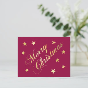 Cartão Postal Natal Feliz Tons Dourados Estrelas Borgonha Elegan