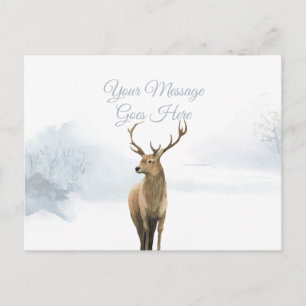 Cartão Postal Natal Férias de Inverno Cena de Cervos com Letra E