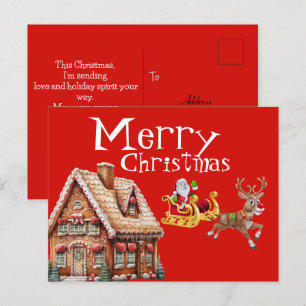 Cartão Postal Natal festivo com Papais noeis e Reindeer