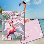 Cartão Postal Natal Flamingo Tropical Lights Saudação<br><div class="desc">Saudação Personalizada de Natal - Um Sparkle de Natal Tropical Envia Cartões de natal festivos com um pouco de brilho usando este cartão postal personalizado único e personalizado do Sparkle de Natal Tropical apresentando um Flamingo de Natal num chapéu de Papai Noel. Faça o seu, adicione nomes personalizados e envie-o...</div>