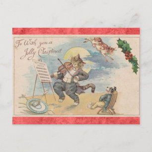 Cartão Postal Natal Fofo Vintage Gato Vitoriano Animais