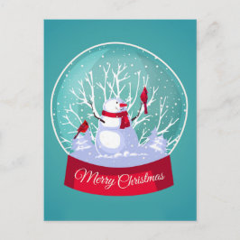 Cartão Postal Natal Globo de Neve Homem de Neve Cardinal Pássaro