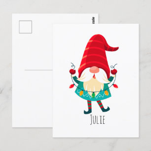 Cartão Postal Natal Gnomo segurando luzes de Natal