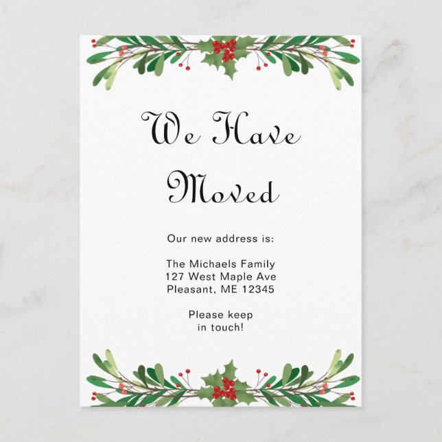 Cartão Postal Natal Greenery Novo Movimento de Férias de Morada (Frente)
