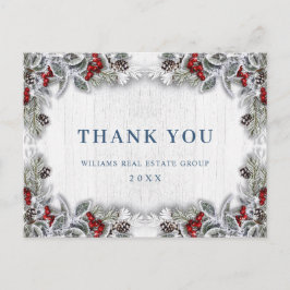 Cartão Postal Natal Holly Berry Rustic Corporate Obrigado