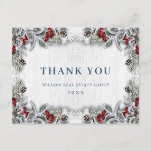 Cartão Postal Natal Holly Berry Rustic Corporate Obrigado