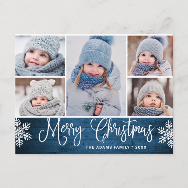Cartão Postal Natal Holly Rustic 5 FOTO Saudação Po Feriado (Frente)