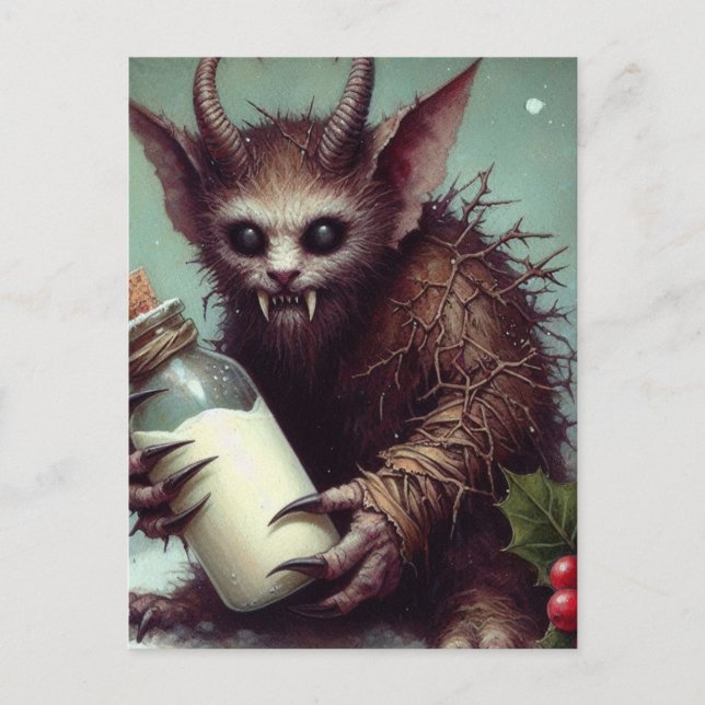Cartão Postal Natal Horror Krampus Gatinho Fada Spooky (Frente)