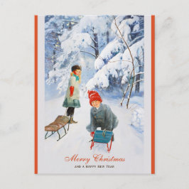 Cartão Postal Natal Jenny Nyström Crianças de trenó CC0928