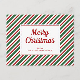 Cartão Postal Natal Listrado Moderno Vermelho e Verde
