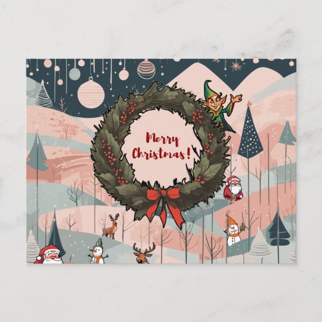 Cartão Postal Natal Mágico com Grinalda Festiva (Frente)