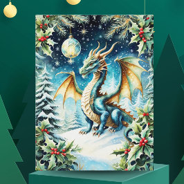 Cartão Postal Natal Mágico do Dragão com Azevinho