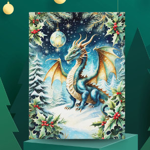 Cartão Postal Natal Mágico do Dragão com Azevinho