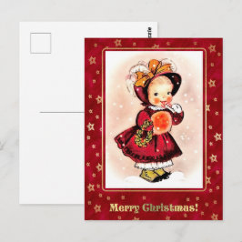 Cartão Postal Natal Menina Engraçada Antiga