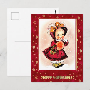 Cartão Postal Natal Menina Engraçada Antiga