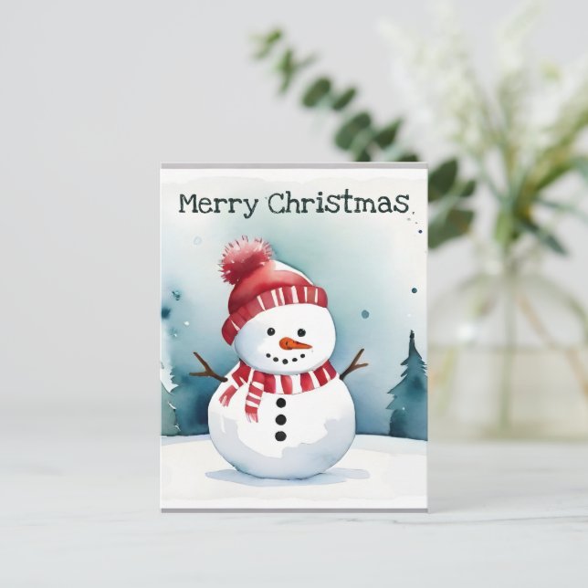 Cartão Postal Natal Minimalista da Aquarela (Em pé/Frente)