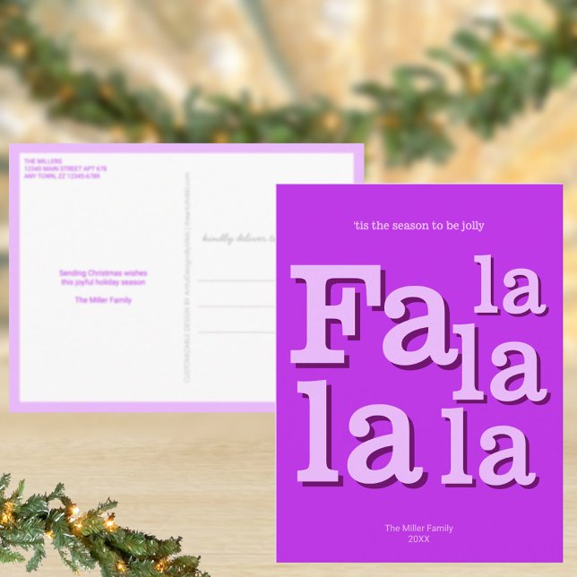 Cartão Postal Natal Mínimo Moderno da Fa La Purple (Christmas postcards are a fun way to reach out during the holidays)