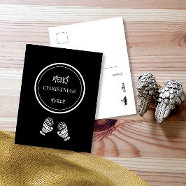 Cartão Postal Natal Moderno Preto e Branco Personalizado