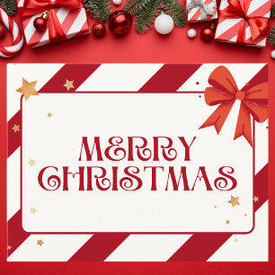 Cartão Postal Natal Moderno Vermelho e Branco Strike