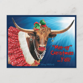 Cartão Postal Natal "MOO-ey", Vaca Longhorn