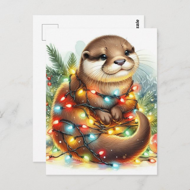 Cartão Postal Natal - Natal - Otter Watercolor (Frente/Verso)