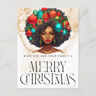 Cartão Postal Natal Negro Sista Melanin Rainha Xmas
