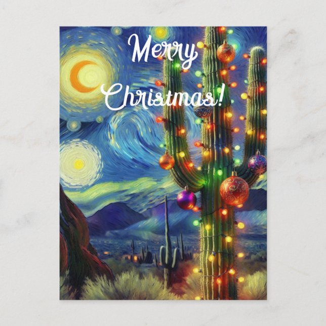 Cartão Postal Natal no Deserto Sudoeste Saguaro Cactus (Frente)