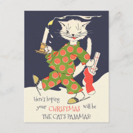 Cartão Postal Natal O pijama do gato Vintage engraçado CC0493