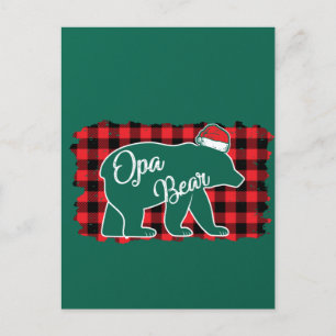 Cartão Postal Natal Opa Bear Natal Fame de Xadrez Vermelha Buffa