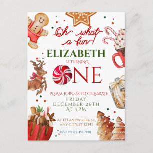 Cartão Postal Natal Papai Noel Rena que 1º Aniversário divertido