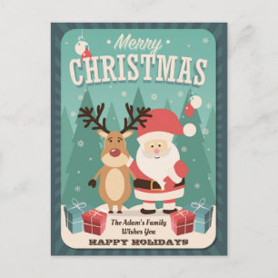 Cartão Postal Natal ・ Papais noeis ・ Rudolph ・ Vintage ・ Feriado