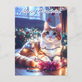 Cartão Postal Natal para Luzes de Gato e Fada