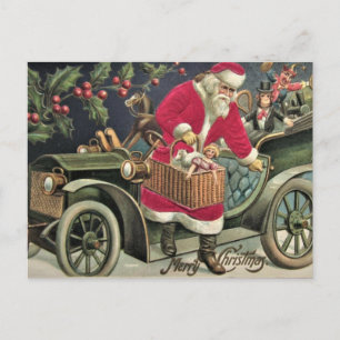 Cartão Postal Natal para Papais noeis de Vintage e Velho Carro