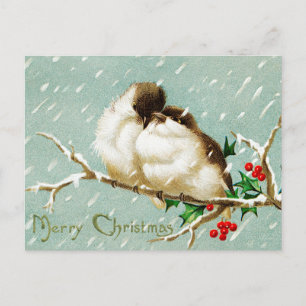 Cartão Postal Natal pássaros vintage alegre retrô