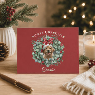 Cartão Postal Natal Personalizado para Pet com Coroa e Nome